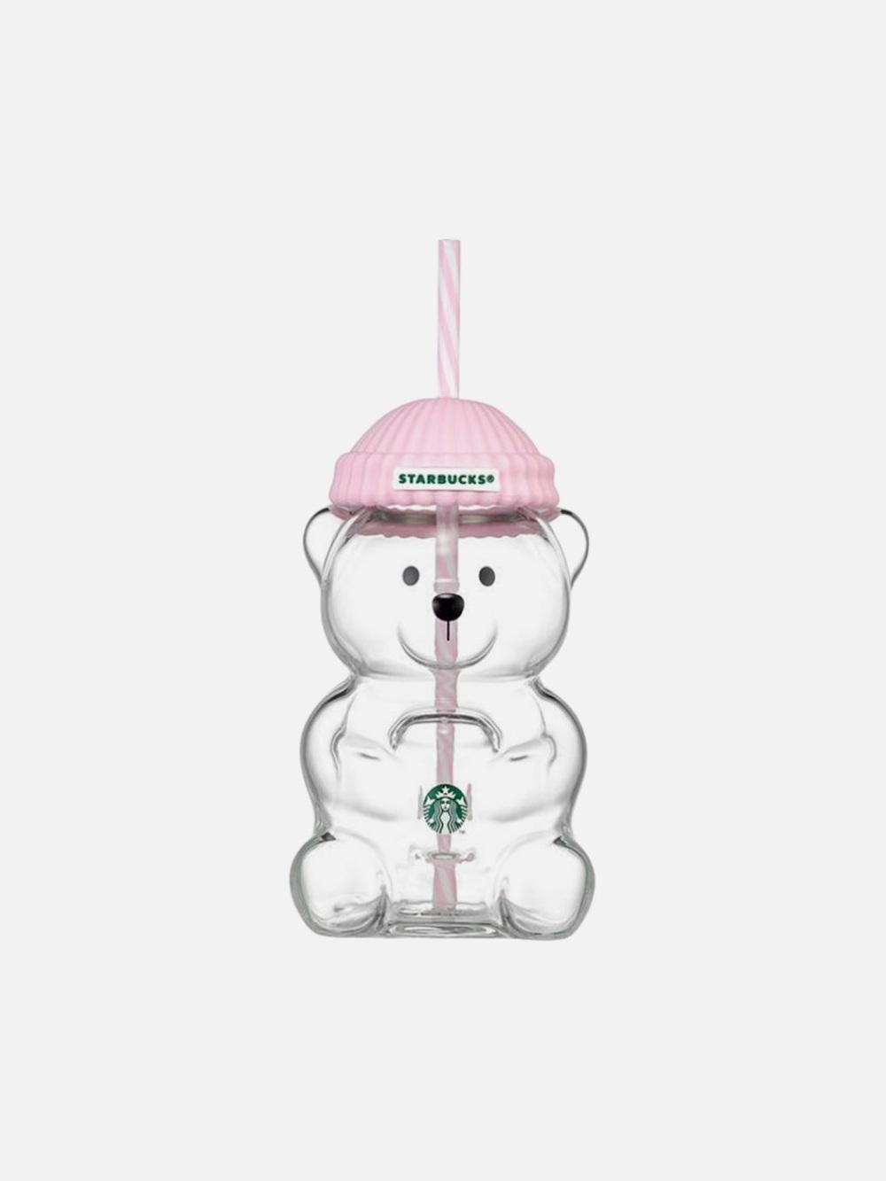 Starbucks Glass Bear Cup with Pink Lid and Straw